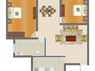 2室2厅 79.73平米户型图