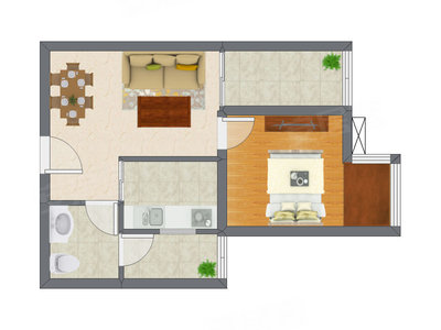 1室2厅 45.40平米户型图