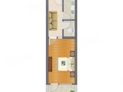1室1厅 40.38平米户型图
