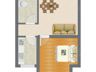 1室2厅 44.00平米户型图