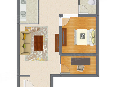 1室2厅 58.11平米户型图