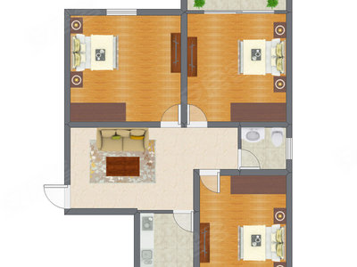 3室1厅 90.57平米
