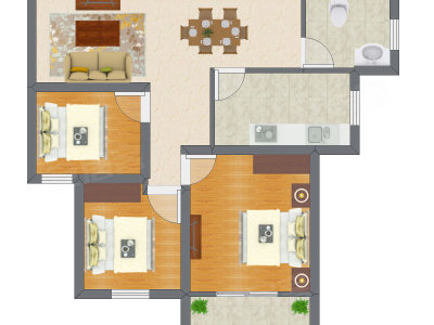 3室2厅 55.65平米
