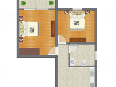 2室1厅 42.83平米
