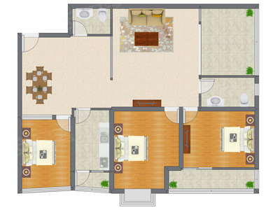 3室2厅 162.36平米户型图