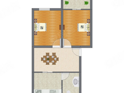 2室1厅 74.80平米