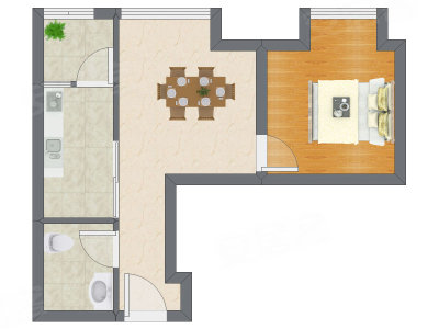 1室1厅 52.11平米户型图