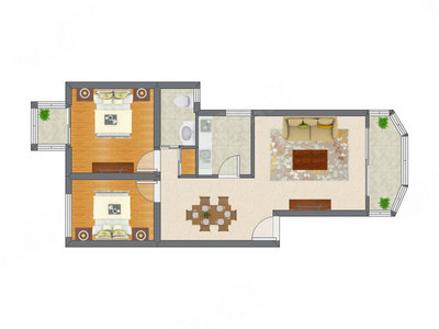 2室2厅 72.76平米户型图
