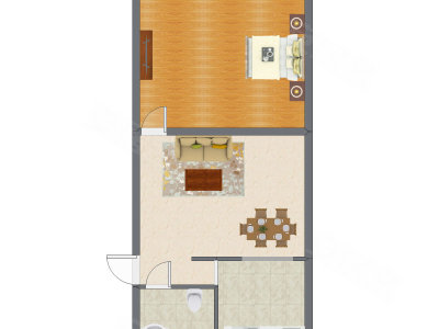 1室2厅 64.00平米户型图