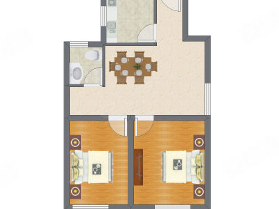 2室1厅 76.91平米户型图