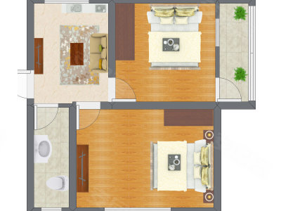 2室1厅 40.80平米户型图