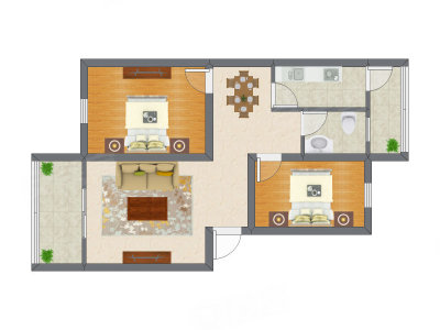 2室2厅 72.15平米户型图
