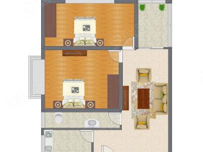 2室1厅 72.30平米