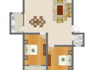 2室1厅 70.40平米户型图