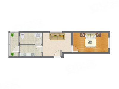 1室1厅 54.38平米户型图