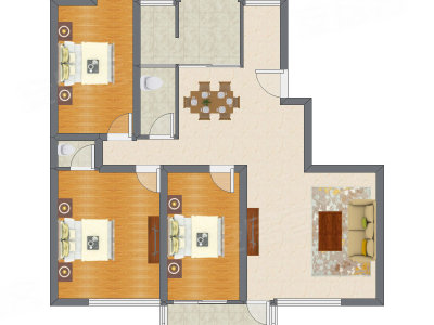 3室2厅 87.43平米户型图