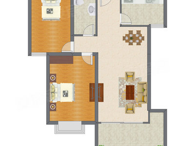 2室2厅 102.23平米户型图