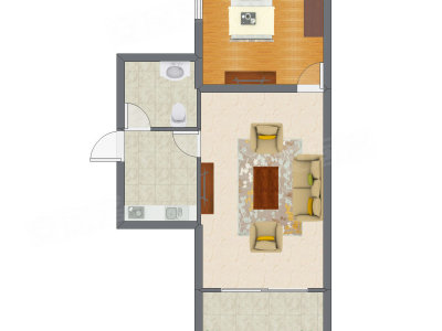 1室1厅 57.44平米户型图