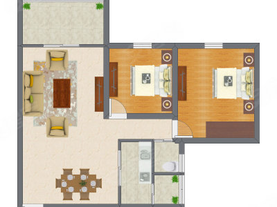 2室2厅 84.75平米户型图