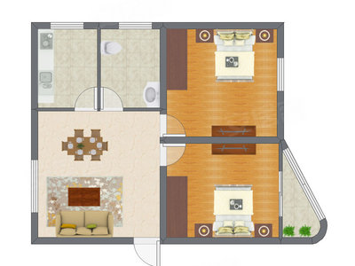 2室2厅 55.60平米户型图