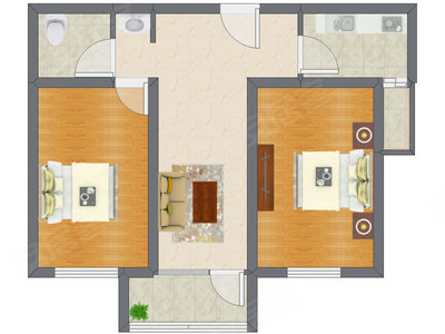 2室1厅 77.00平米户型图