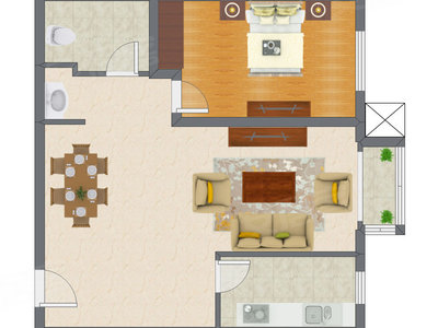 1室2厅 86.32平米户型图