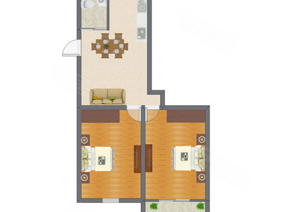 2室1厅 71.50平米户型图