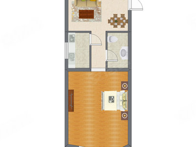 1室2厅 44.41平米