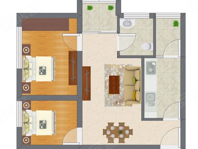 2室1厅 40.70平米