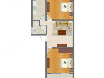 2室1厅 60.91平米户型图