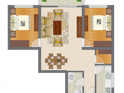 2室2厅 57.91平米户型图