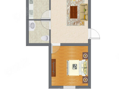 1室1厅 57.60平米户型图