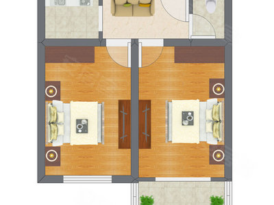 2室1厅 33.23平米户型图