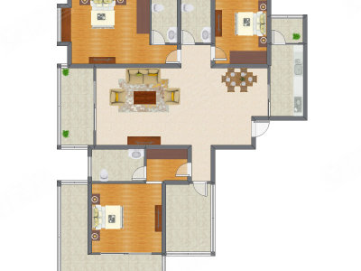 3室2厅 168.95平米户型图
