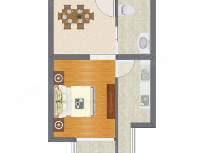 1室1厅 40.29平米户型图