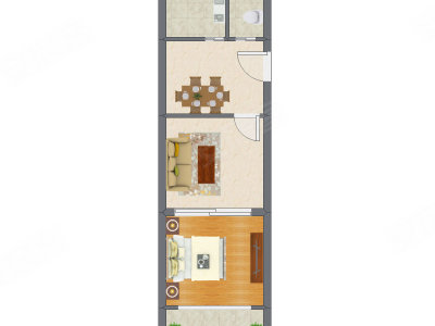 1室2厅 50.04平米户型图