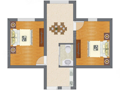 2室1厅 49.58平米