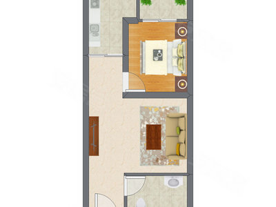 1室1厅 47.77平米户型图