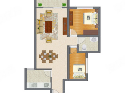 2室1厅 55.24平米户型图