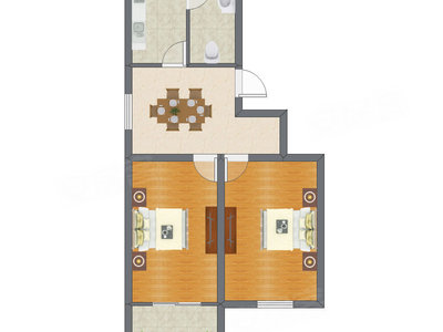 2室1厅 41.87平米