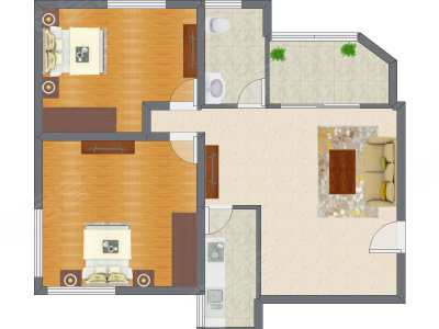 2室1厅 87.70平米户型图