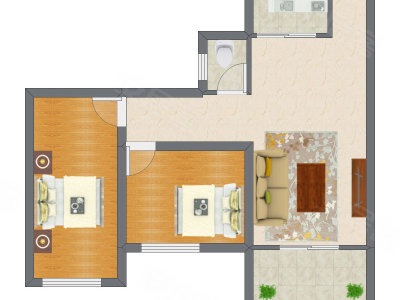 2室1厅 80.17平米