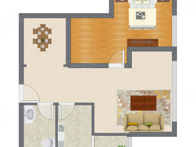 1室2厅 83.61平米户型图