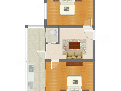 2室1厅 65.11平米户型图