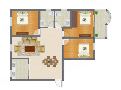 3室2厅 142.45平米户型图