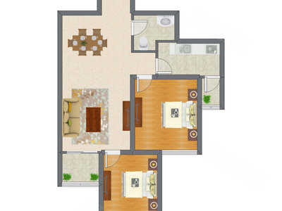 2室2厅 83.74平米户型图