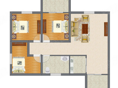 3室1厅 81.00平米户型图