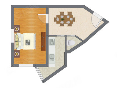 1室1厅 44.32平米户型图