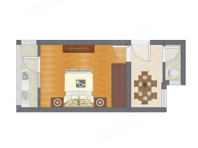 1室1厅 34.74平米户型图