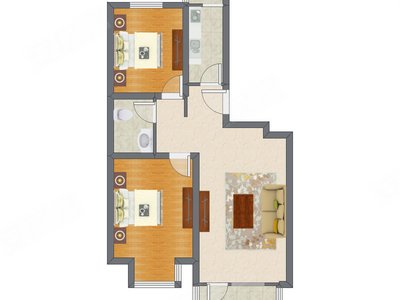 2室1厅 89.00平米